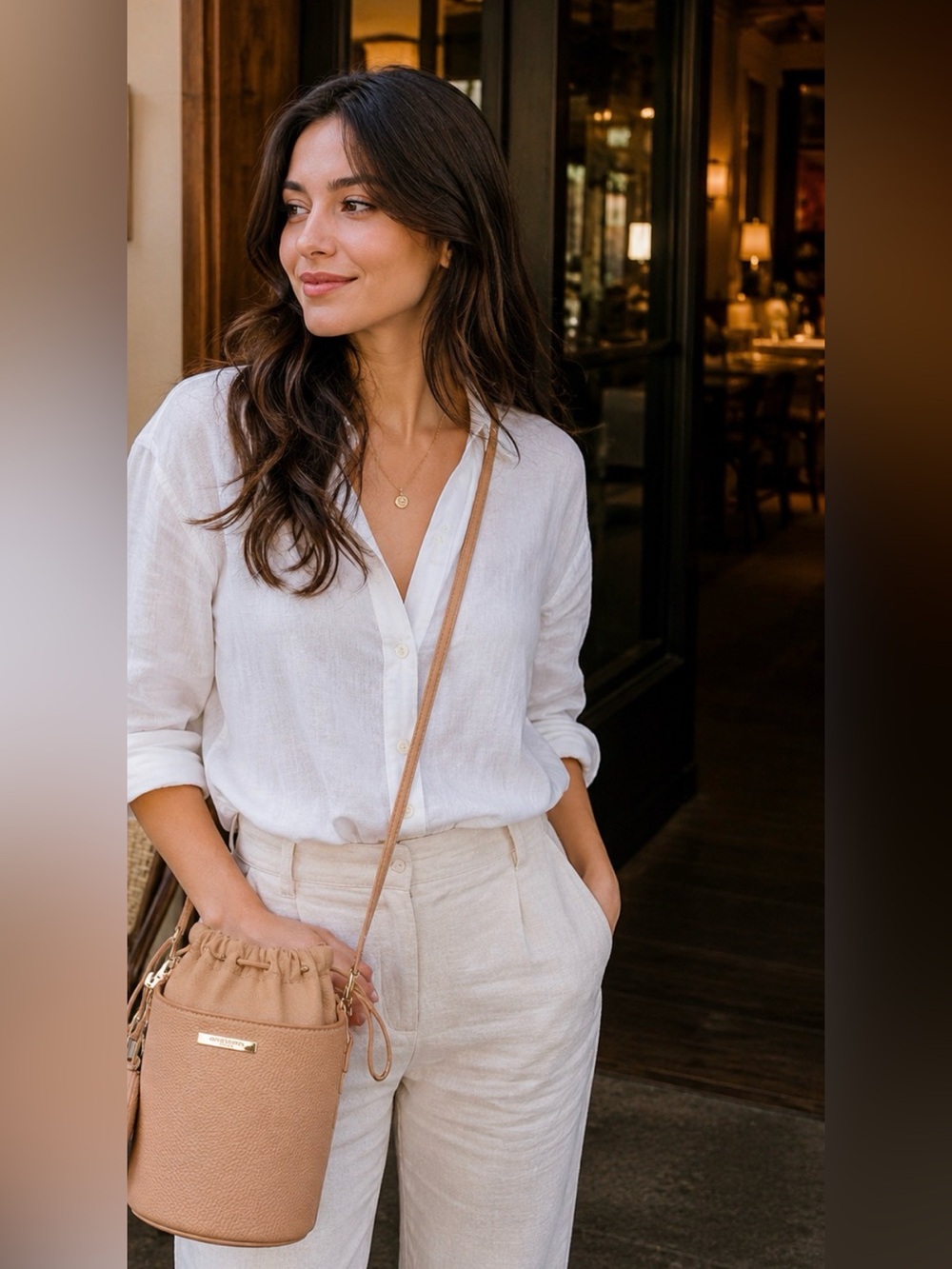 Katie Loxton Mini Bucket Crossbody in Tan Pebble Leather